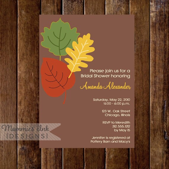 Modern Fall Leaves Bridal Shower Invite - Customizable - PRINTABLE INVITATION DESIGN Il_570xn