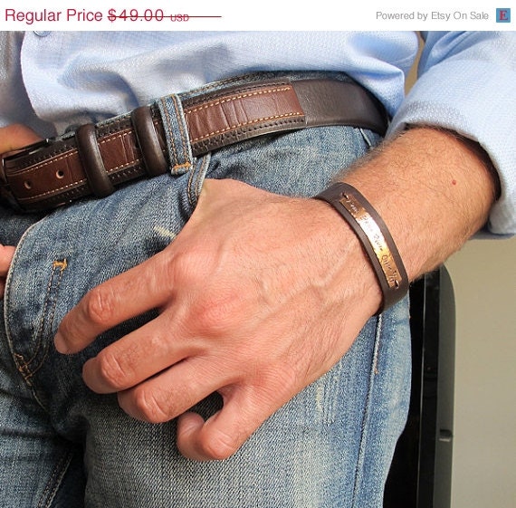 Hand Stamped Leather Bracelet. Mens Personalized by NadinGlassico