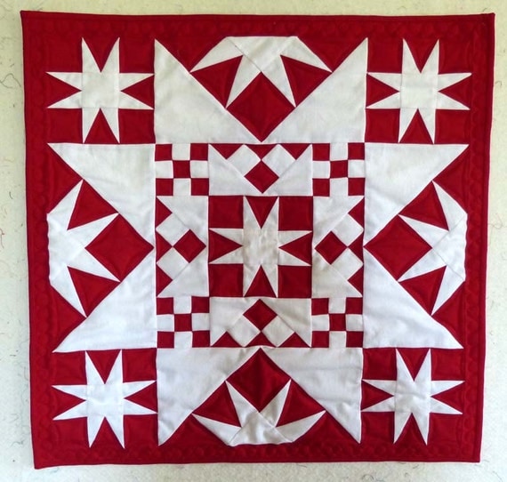 Red and white star wall hanging or table topper quilt all solid and modern