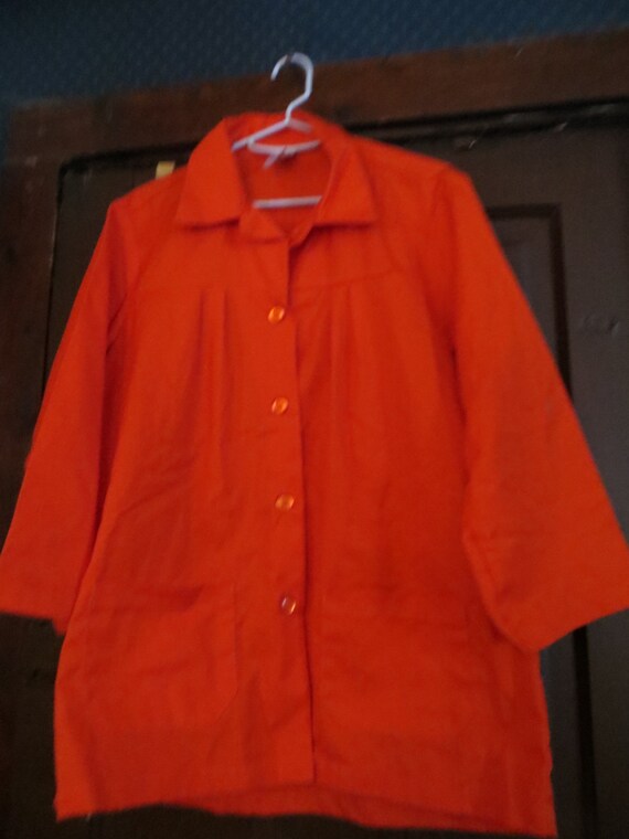 Vintage bright orange womens work smock top shirt sz large