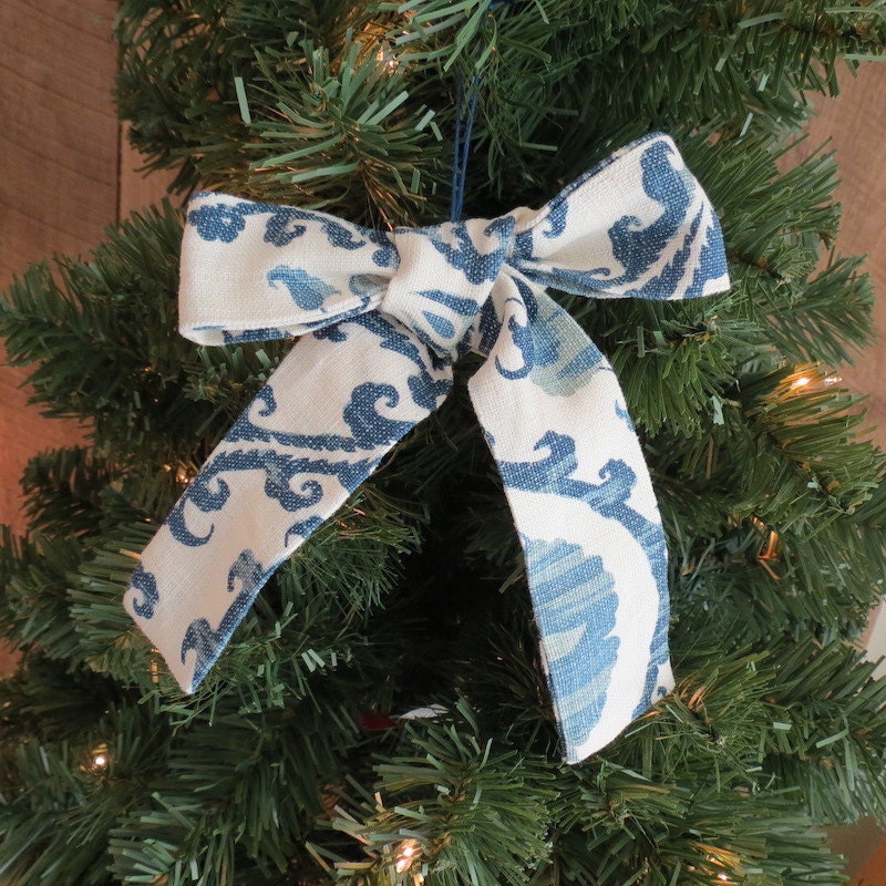 Christmas Bow Ornament / Blue White Ikat bow / Bow / Ikat / Bow decoration / Christmas tree / small wreath bow / ornament / READY TO SHIP