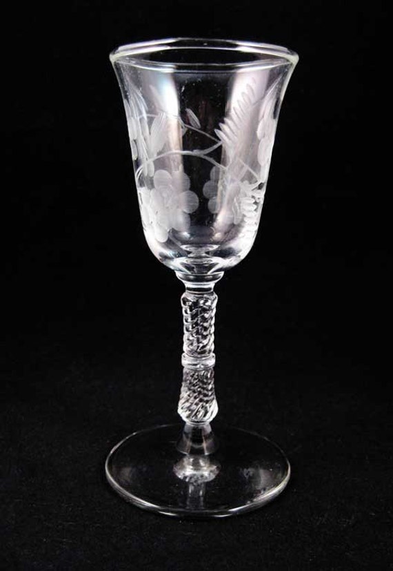 Vintage Wine Glasses Etched Flowers Unique by WrappedRoundMyFinger