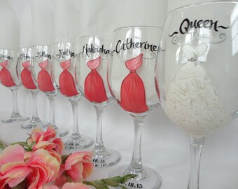 Personalized Bridesmaid Wine Glasses - "EXACT DRESS REPLICA" Hand Painted Wine Glasses - Bridesmaid Wine Glasses - Bridal Champagne Flutes