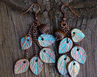 Leaves copper and patina dangle earrings limited edition