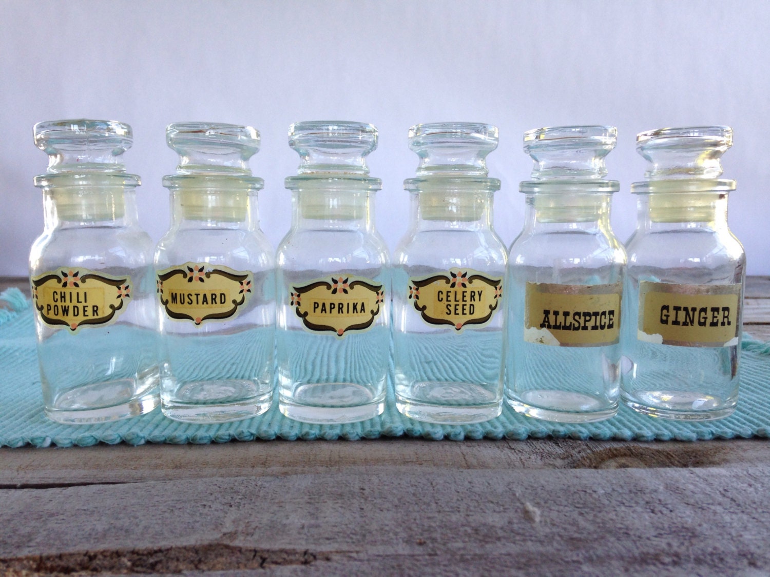 Vintage Spice Jars Set of Six Retro Kitchen Cooking by webecharmed