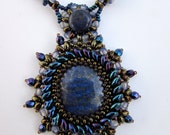 Lapis lazuli beaded pendant, blue and brown, ooak, twin games collection Lapis lazuli beaded pendant, blue and brown, ooak, twin games collection
