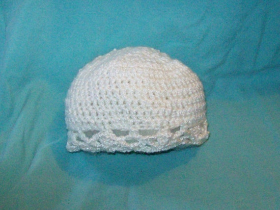 Baby Hat With Scalloped Edging, White Color Crochet Hat, Baby Shower Gift