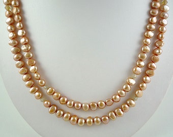 Long Pearl Neckace Long Freshwater Pearl Necklace Long Champagne Pearls Pale Gold Freshwater Pearls Long Champagne Pearl Strand Long Pearls