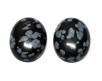 Natural Snowflake Obsidian Oval Cabochons - Match Pair - 15.9 x 11.9 x 5.2 mm - 13.5 ct - 141205-31