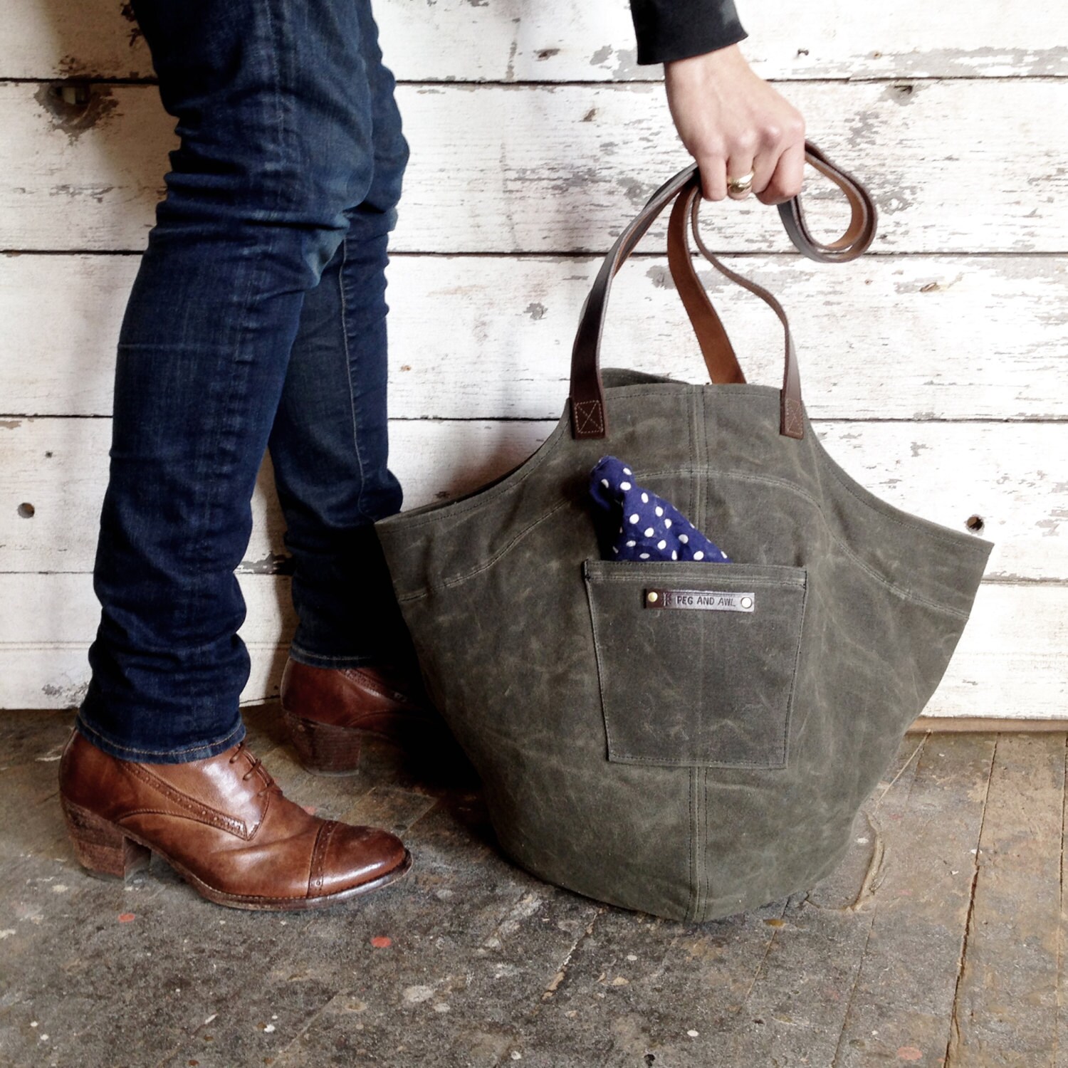 Wax Canvas Gatherer Bag in Moss Waxed Canvas Bag Waxed