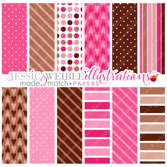 Made to Match: Girly Monkeys Cute Digital Papers - Commercial Use OK - Pink and Brown Digital Papers Il_570xn