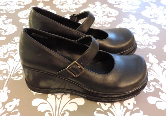 MIA Size 9 Black Leather Shoes 90s Mary Jane by VintyThreads