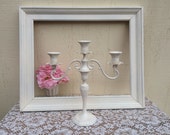 White 3 arm candelabra Victorian candelabra Off White Cream Candle Holder