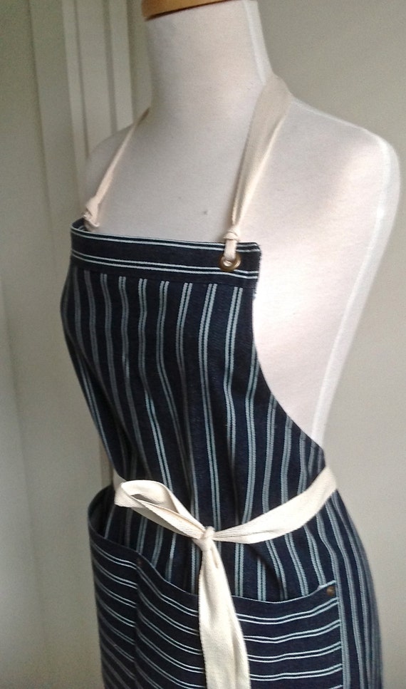 Woman Apron Full denim Japanese Denim Indigo White Stripes