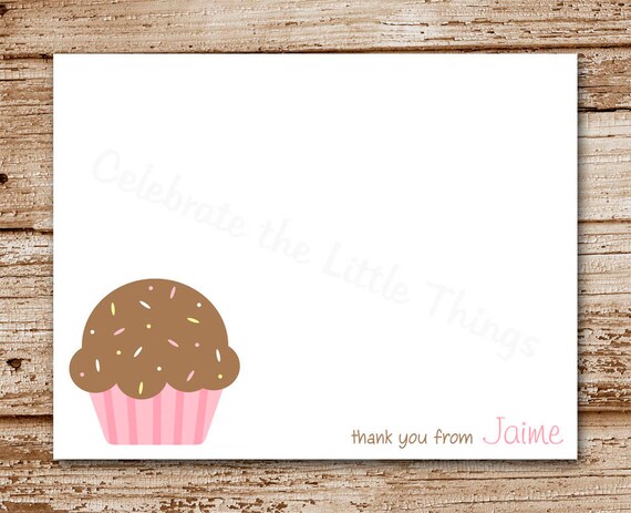 Set of 8 Cupcake Note Cards, Notecards for Girls | Personalized Stationery | Birthday Thank You Cards | Pink Cupcake Il_570xn