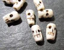 3PCS Ivory Large Carved OX Bone Skull Beads - 31x41mm For Halloween Jewelry Making, Bulk Beads For Necklace Bracelet