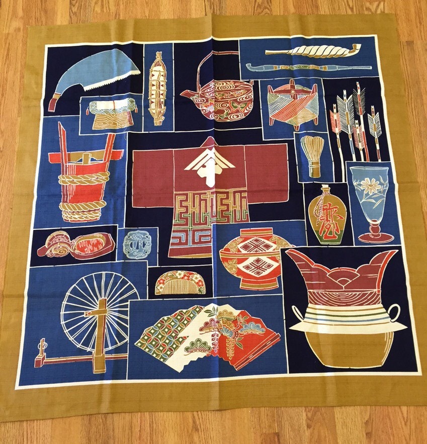 Mid Century Abstract Linen Table Cloth Chinoiserie Square Table Cloth