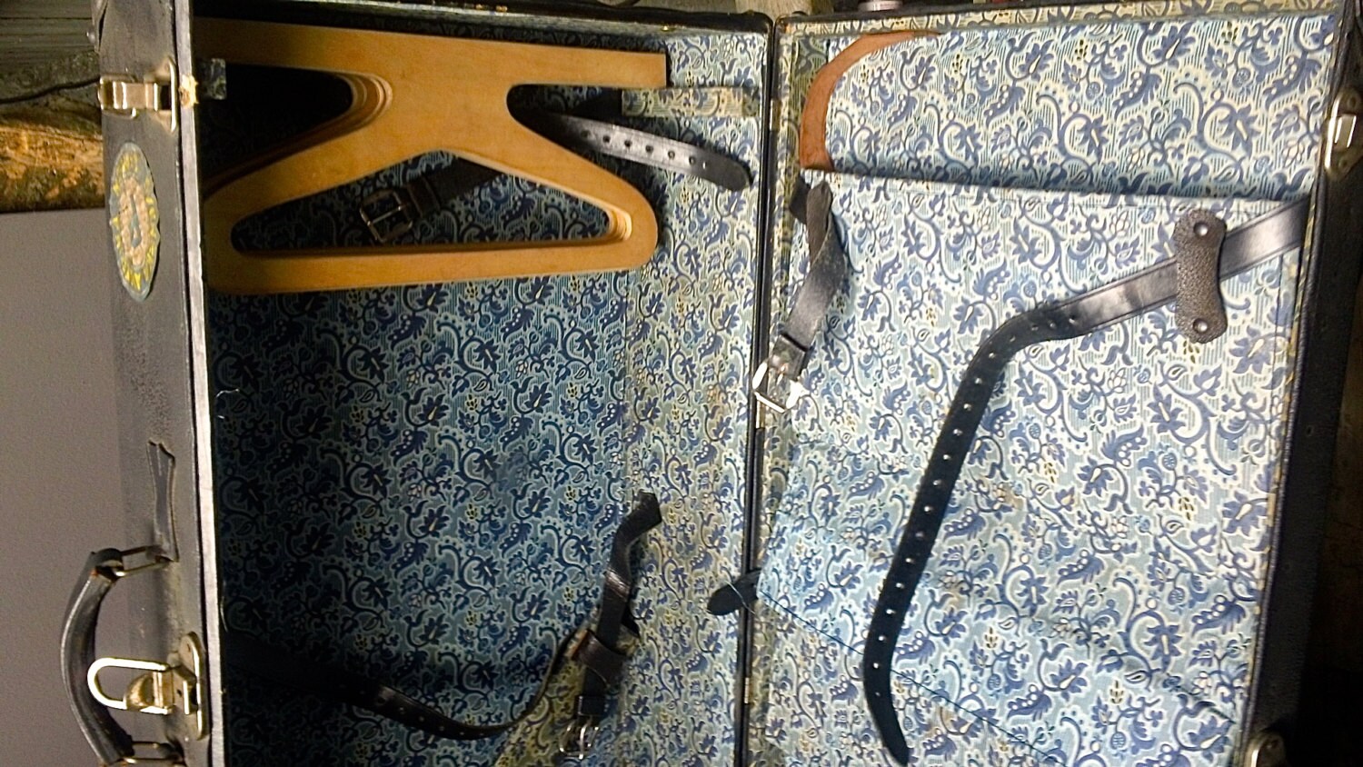 Antique STEAMER Trunk fabric lined with Wooden by FawnwoodFound