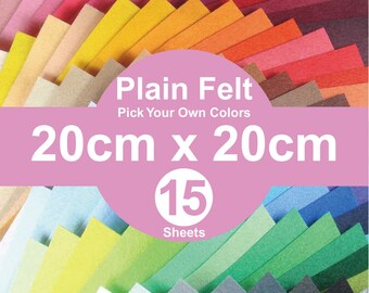 15 Plain Felt Sheets - 20cm x 20cm per sheet - Pick your own colors (A20x20)