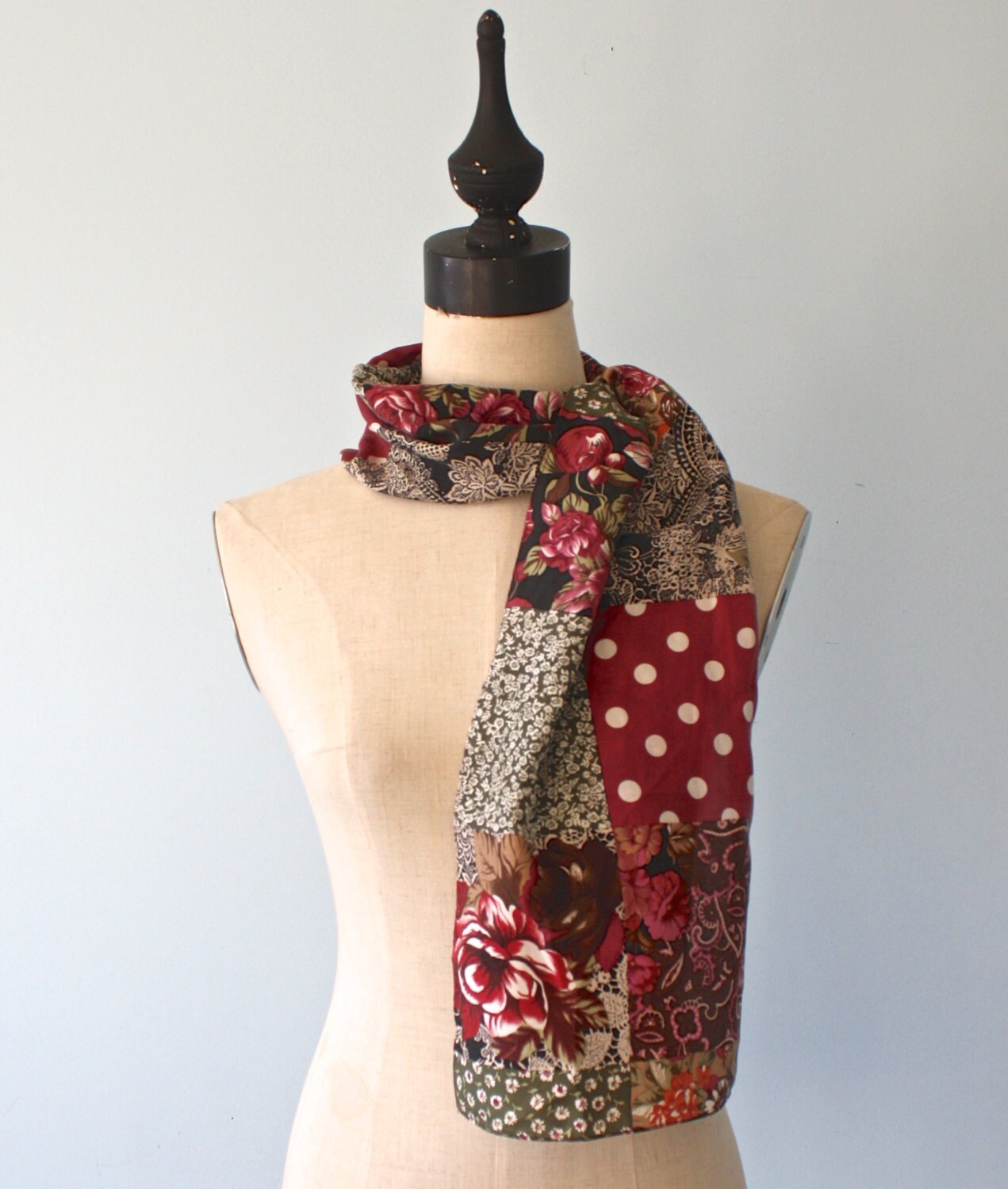 Vintage SILK scarf . long rose wine floral by FoxyBritVintage