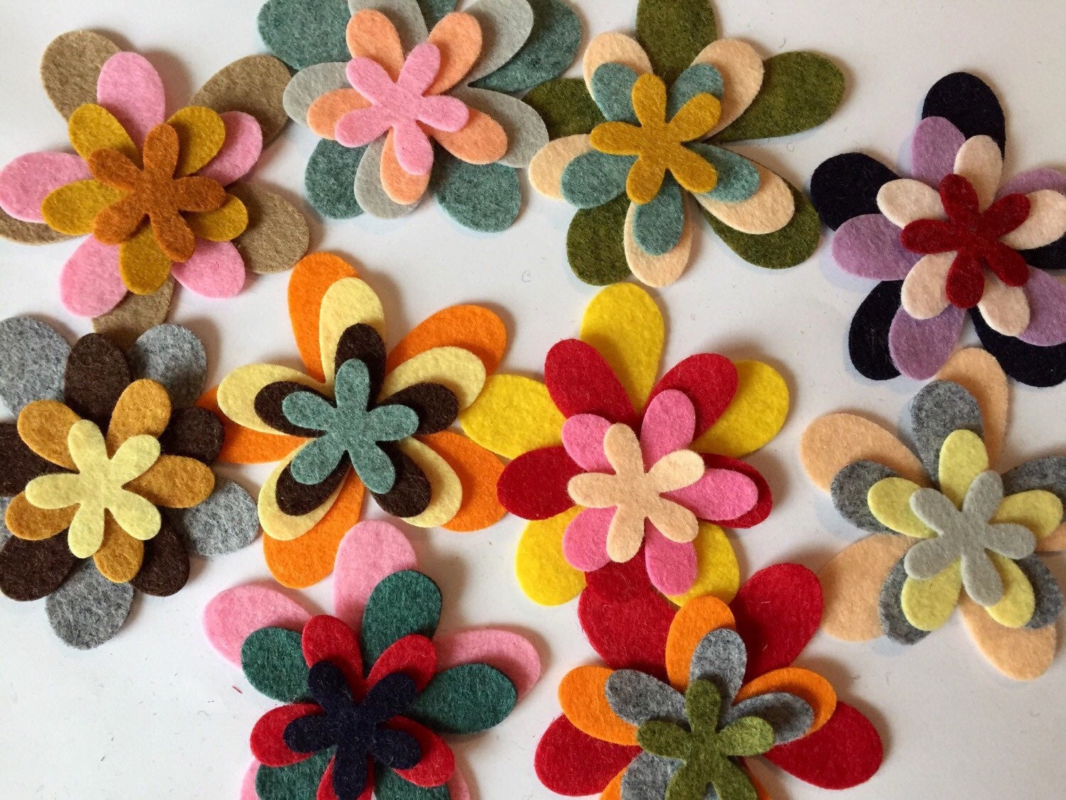 Wool Felt Blossoms Flowers 40 total Random by WoolFeltGrabBags