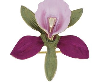 Fuchsia And Pink Orchid Flower Brooch Pin 1011883