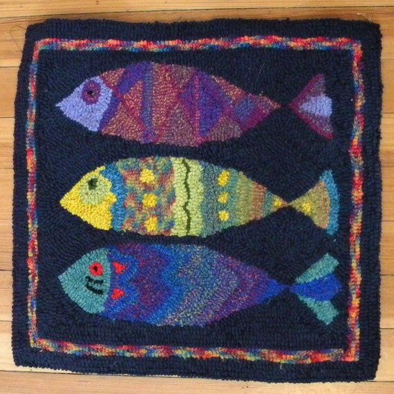 Custom Order THREE FISHES 1616 Rug Hooking Pattern Kit