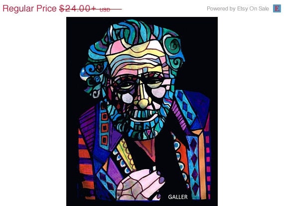 50% OFF - Charles Bukowski Art print poster Heather Galler Modern Abstract Portrait Famous Writer author