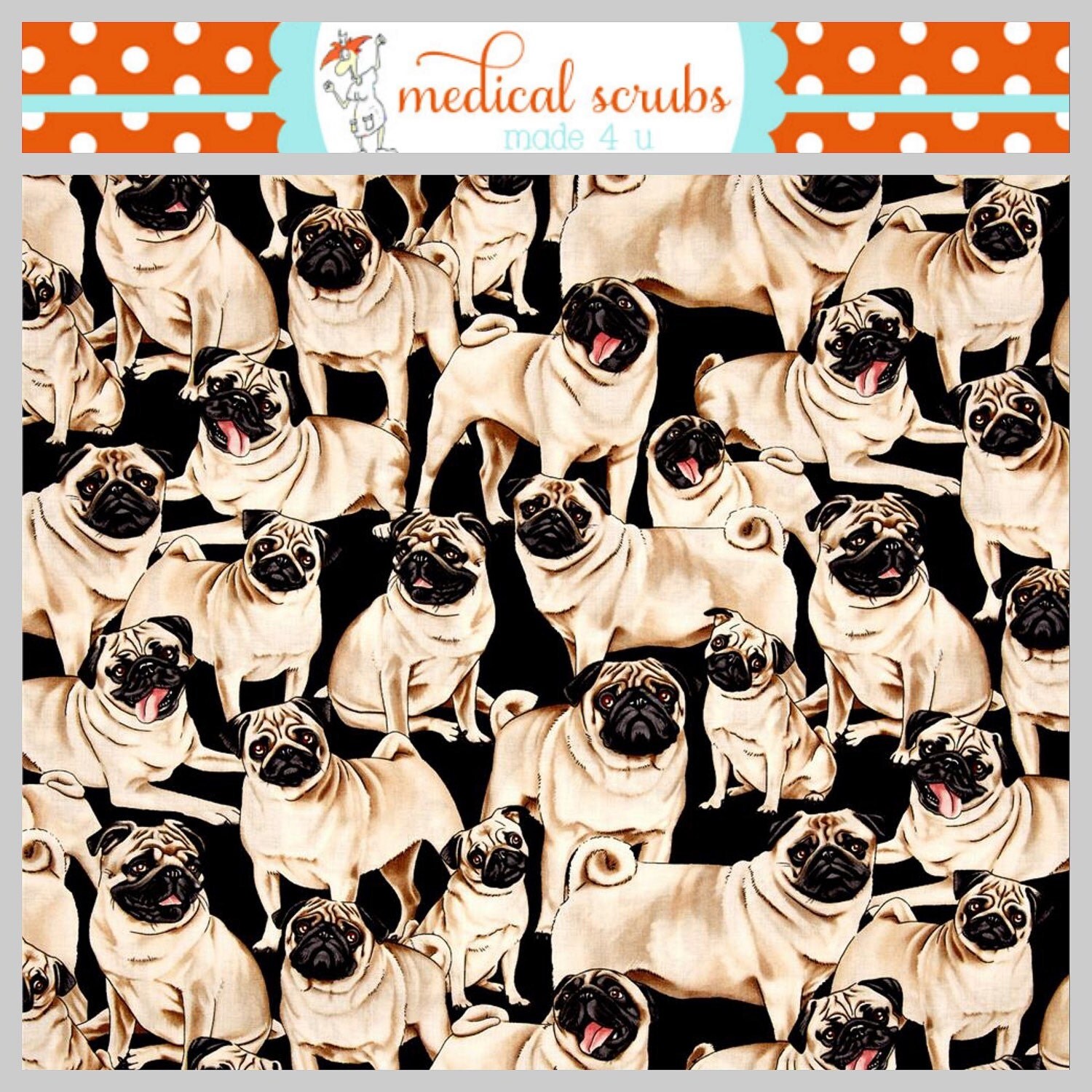 Pug Dogs dog puppies medical scrub jacket dental home health