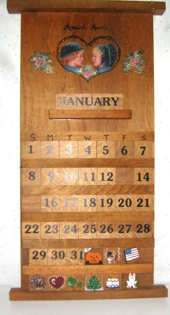 Items similar to Calendar Wood Amish Folk Art Handmade Perpetual Calendar Wall Hanging on Etsy