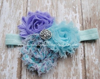 Lavender and Aqua Shabby Chic Flowers Headband by LauraLeeDesigns108