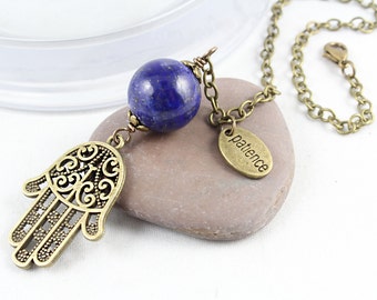 Healing Hand Car Charm, Lapis Lazuli, Hamsa, Car Accessories, Rear View Mirror Charm, Hamsa, Car Decoration, Hand of Fatima, Yoga Style