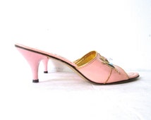 60's Kitten Heel Dusky Pink Jew eled Sandals size - 8 12 ...
