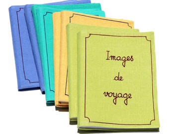 Simple Travel photo album. Brag book. Gift for him. Gift for her. Photo album with French words . 'Images de Voyage' . Handwriting . Linen