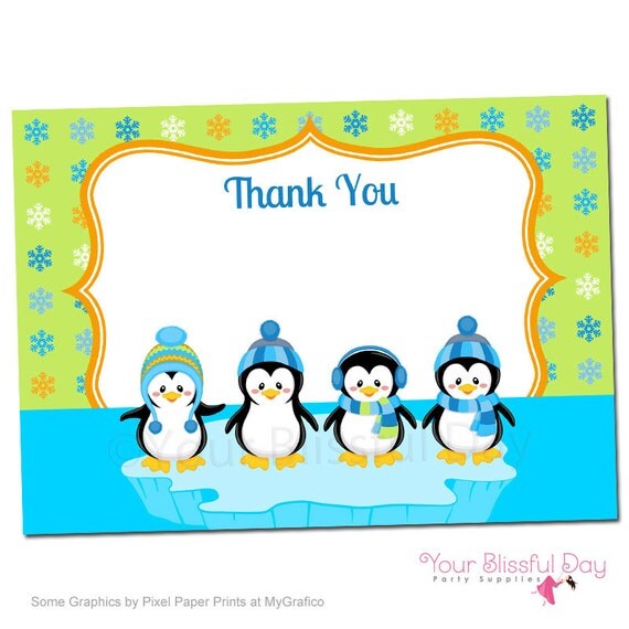 PRINTABLE Boy Penguins Thank You Cards Il_570xn