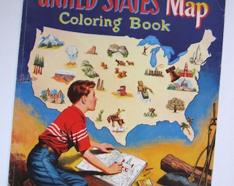 vintage United States map coloring book 1955 never used