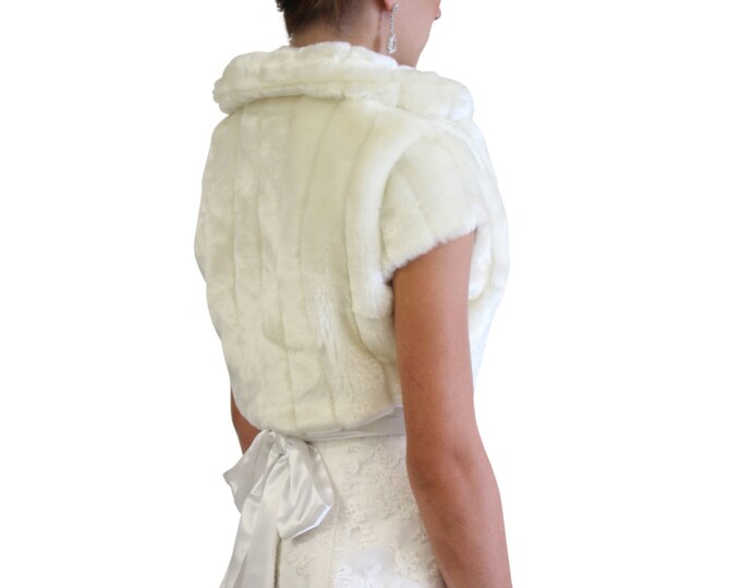 Easter Sale Ivory faux fur bolero jacket #603NM on sale