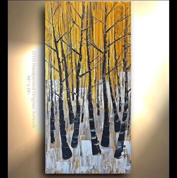 Made to Order 72" Custom Size Art Made to Order Birch tree Aspen Abstract Art painting Birch tree flower Large Modern Painting by OTO