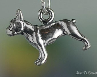 Sterling Silver Boston Terrier or French Bulldog Charm 3D Solid .925