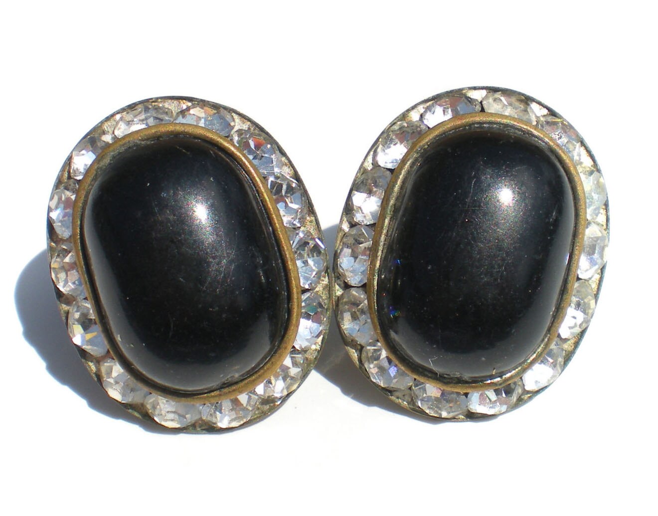 Black & White Rhinestone Clip On Earrings with by RibbonsEdge