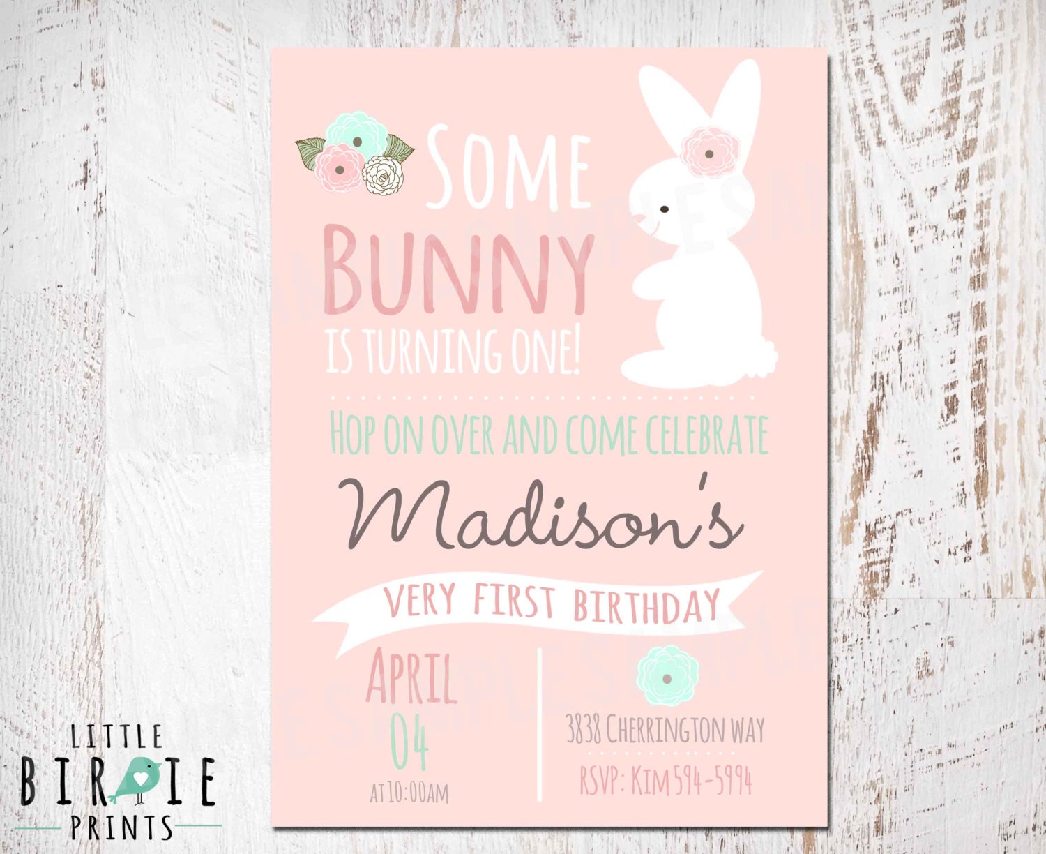 SOME BUNNY Is turning one invitations BUNNY by littlebirdieprints