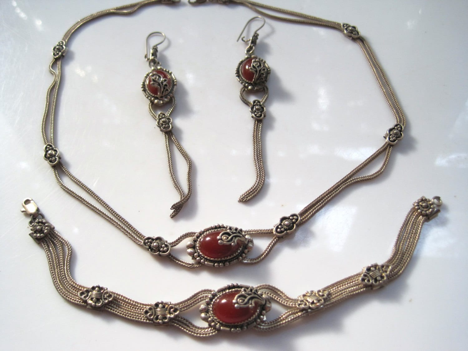 Vintage Turkish Jewelry Silver Mesh Jewelry Set Sterling