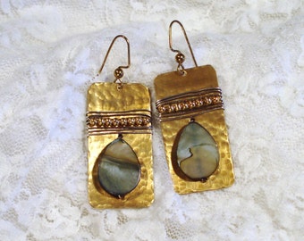 Brass and Mother of Pearl Earrings Free US Shipping
