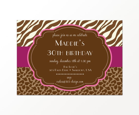Animal Print Invitation - Brown and Pink Zebra Print Invitation Il_570xn