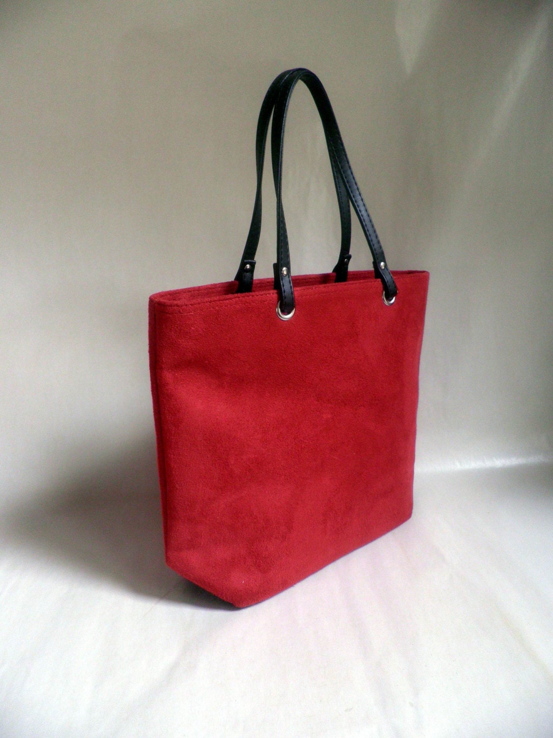 Red suede and black handbag / purse