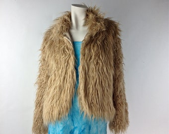90's Mushroom Brown Shaggy Faux Fur Coat // M