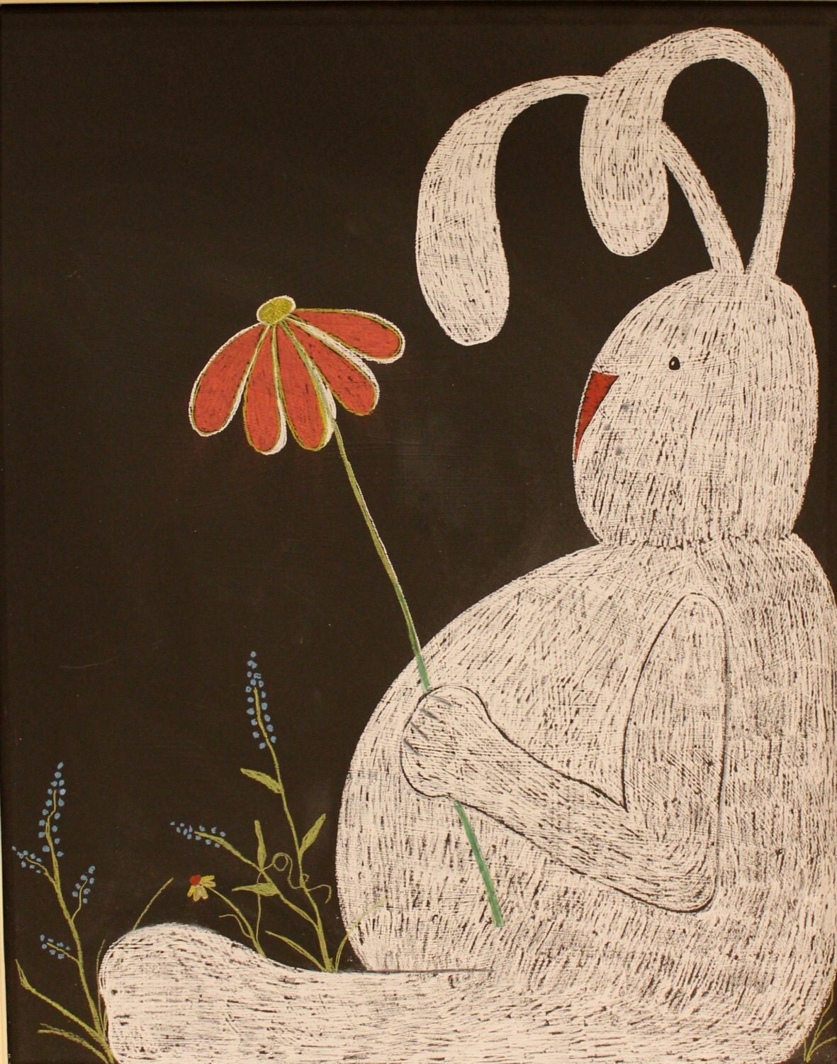 Chalk Rabbit Drawing by RusticHousePrims on Etsy