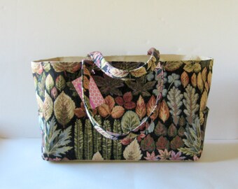 MADE TO ORDER Botanical Diaper Bag, School Bag, Work Bag, with Waterproof lining, Fall colors Lea