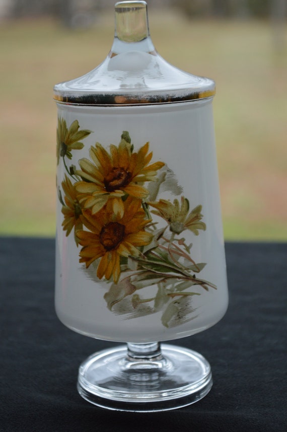 Yellow Floral Cotton Swab or Cotton Ball Jar by TwinsTreasureTrove