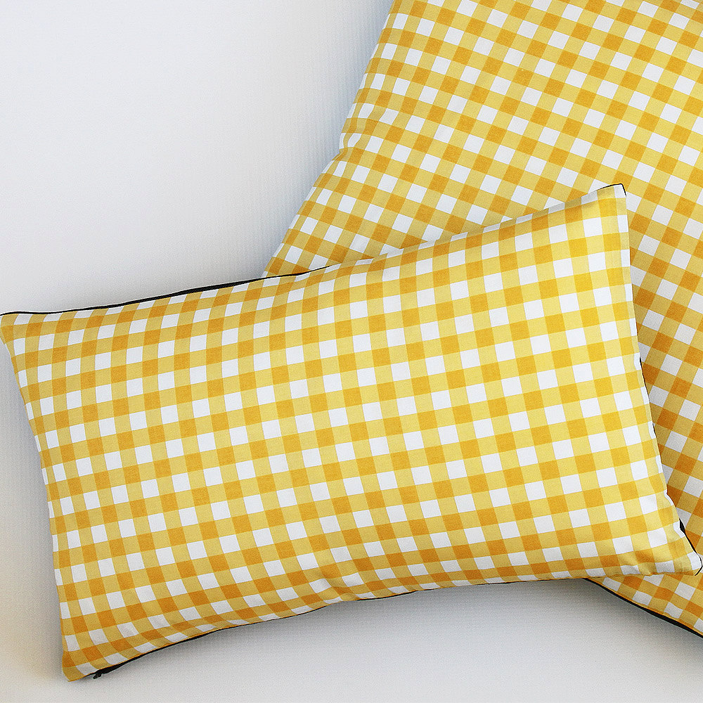 Yellow Gingham Pillow Cover in 12x20 Lumbar Kids Checkerboard